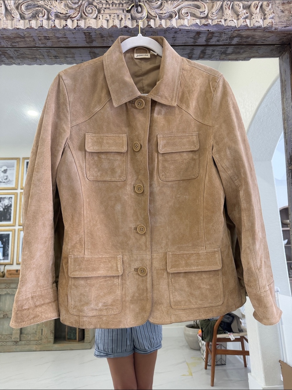 Vintage St. John's Bay Suede Leather Jacket in Light Tan